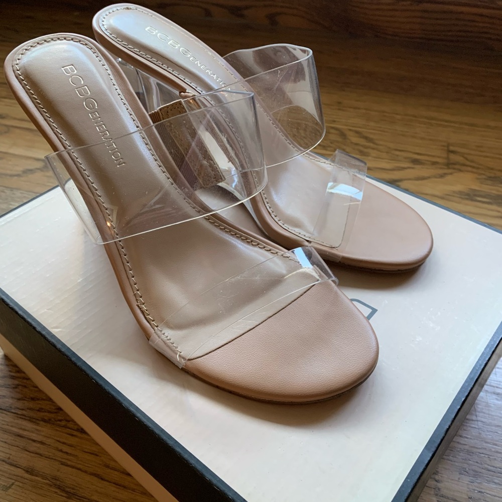 NWT BCBGeneration Walina Nude Wedge Heels with Clear Straps